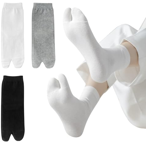 FIYIGO Women's Tabi Socks, Flip-Flop Split Toe Japanese Crew Cotton Socks | Calf Length, Elastic, Soft Breathable, Casual, Comfort, Cozy, for Tabi Shoes Flats Geta Sandals, Daily Wear