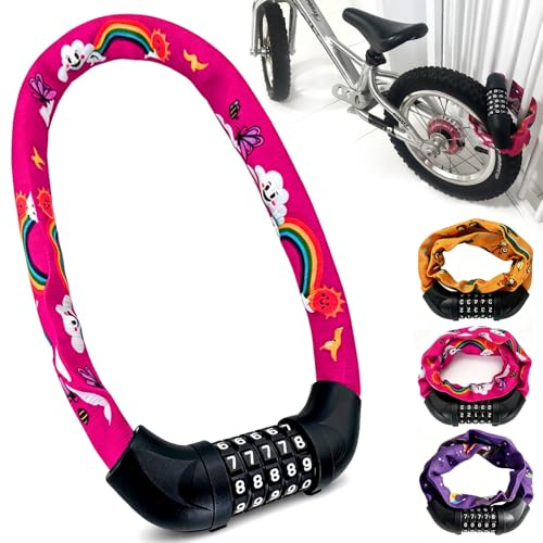 VLEDARLING Candado de Bicicleta de Combinación para Niñas Niños con Contraseña de 5 Dígitos(70 cm) Antirrobo de bicicleta para niños con combinación, Cadenas Antirrobo Alta seguridad y Sin llave