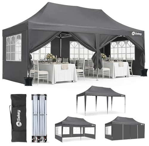 Sekey Faltpavillon 3x6 Wasserdicht Stabil Winterfest mit Seitenwand, Gartenpavillon mit Hoher Spitze, PU1000+ & UV50+, Pop Up Pavillon Partyzelt für Garten/Camping, Event Serie 3x6, Anthrazit