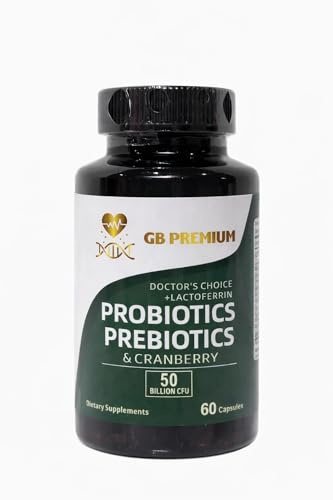 GB Premium Probiotics, Prebiotics and Cranberry Supplement with Lactoferrin, 50 Billion CFU, 60 Capsules