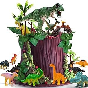 Decorazioni per Torta a Forma di Dinosauro, Uova, Foglie, Alberi, Decorazioni per Torte per Feste di Compleanno, Animali Selvatici, 26 Pcs Decorazioni per Torte per Bambini