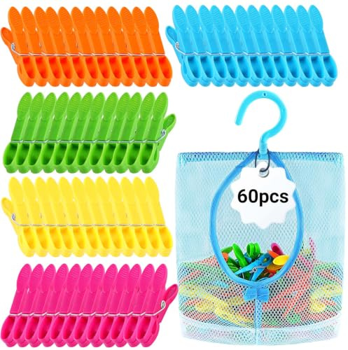 60 Pcs Clothes Pegs for Washing Line with Peg Bag, Laundry Pegs Pegs and Peg Bag Set, Clothes Pegs Extra Strong, Washing Pegs for Washing Line for Indoor & Outdoor Laundry Airers