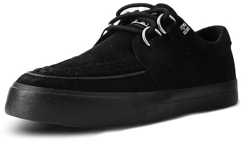 T.U.K. Vegan Creeper Sneaker - Zapatos Hombre y Mujer - Color Black Suede - Zapatos con Cordones Estilo Puck, Gótico y Rockero - Talla EU44