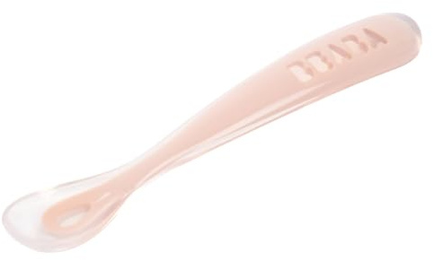 BÉABA - Cuchara de silicona para bebés y recién nacidos, destete, rosa, 1 pieza