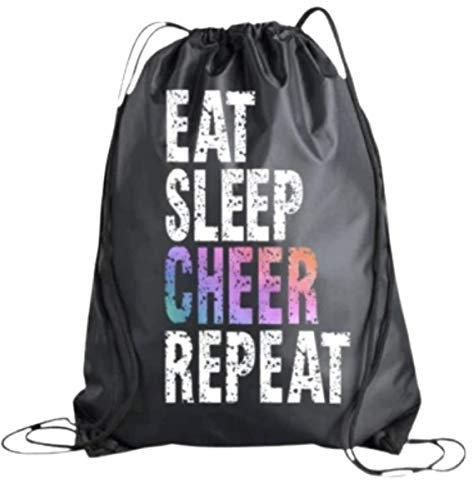Cheer Drawstring Bag for Girls, Cheer Gift, Eat Sleep Charr Repeat, Cheerleading Competition Bag, Cheer Bags for Cheerleaders, Sport Backpack Cinch Sack, Cheer Accessories, Schwarz, Large, Auf Reisen