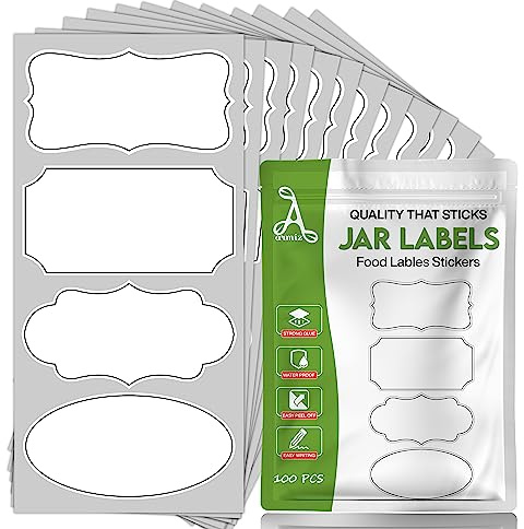 Armiz 100 Pcs Jam Jar Labels White Sticky Labels for Jars Perfectly Sized (8 x 4 cm) - Self Adhesive Easy Peel Off Food Labels Stickers Leaves No Residue
