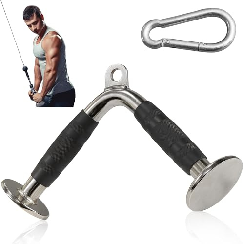 MuscleForge Kabelzug-Griffe & -Stangen – Latzugstange 70 cm, Gerade 50 cm, Rudergriff, Doppel-D & V-Griff Trizeps – drehbar, Gummigriffe, Stahl – Zubehör für Kabelmaschine/Kabelturm/Kraftstation