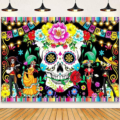 Halloween Party Banner 210x150 cm Extra Große Halloween Skelett Hintergrund Banner Halloween Hängende Banner Wanddeko Tag der Toten Geburtstag Party Dekoration