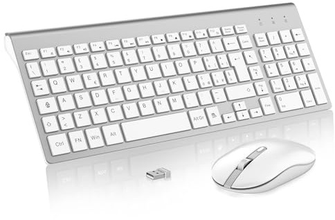 cimetech Tastiera e Mouse Wireless,Layout Italiano QWERTY, Ricevitore USB Nano,per Computer, PC, Laptop, Desktop(Argento e Bianco)