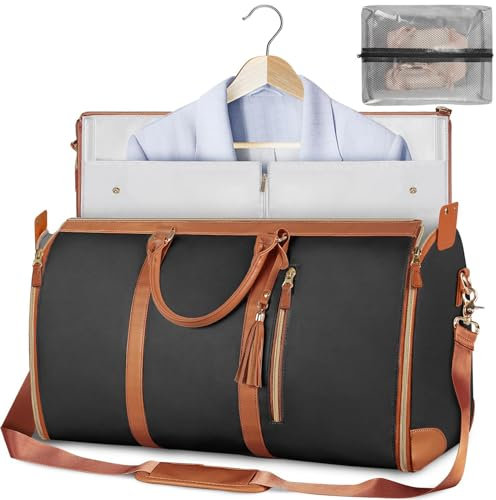 HIOPOIUYT Modische große PU-faltbare Anzugtasche für Damen, Gepäck, Handtasche, Reisen, Outdoor, Multifunktions-Organizer, Koffer, Kleidertasche, Sporttasche, Schwarz