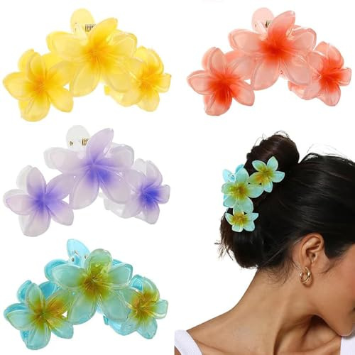 ZSPERKLA 4 Stück Blumen Haarklammer, Niedliche Acryl Haarklammern für Damen, Rutschfeste Große Haarspangen für Dickes Dünnes Haar, modisches Haar-Zubehör für Mädchen