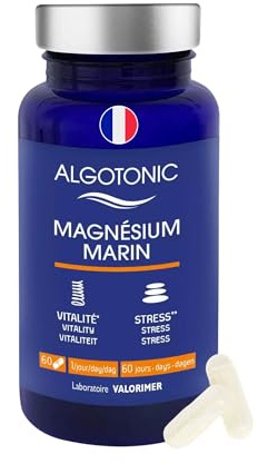 Algotonic - Magnésium Marin + Vitamine B6-300 mg/gélule - 60 Gélules - Cure 60 jours - 100% naturel - Vitalité - Renforce Système nerveux - Réduit Fatigue - Stress