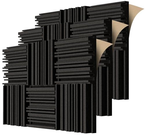 BXI Selbstklebende Akustikschaum-Paneele, 30 x 30 x 5 cm 18 Stück Breitband Schallabsorbierender Schaum, Dichte Schalldämmungspolsterung, Aufnahmestudio Schaumabsorber