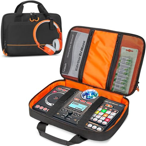 Rexmica Small DJ Mixer Storage Bag Compatible with VTech Kidi Star DJ Mixer, Kidi DJ Mix, Padded Carrying Case with Accessory Pockets for Cable, User Guide, Batteries or Other Accessories, Black