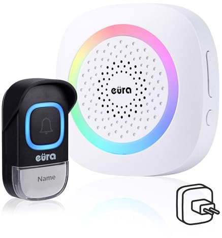 Campanello senza fili EURA WDP-46A3vWB - bianco, ampliabile, 230 V CA, 60 melodie, portata fino a 200 m, controllo del volume, portanome