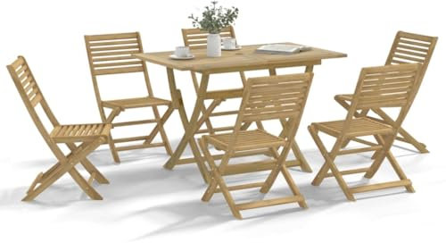 Tidyard 7-TLG. Gartenmöbel Set, Sitzgruppe, Lounge Möbel Outdoor, Terrassenmöbel Balkonmöbel Set, Gartengarnitur Sitzgarnitur Garten Essgruppe, Massivholz Akazie7 55