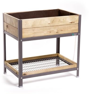 MI HUERTO URBAN Jardinera Elevada Madera con Bandeja Recoge Aguas | Estructura Metálica | Mesa Cultivar Plantas Terraza Jardín Balcón Exterior | Gris Mate | HUERTO Alto - 90x60x90 cm