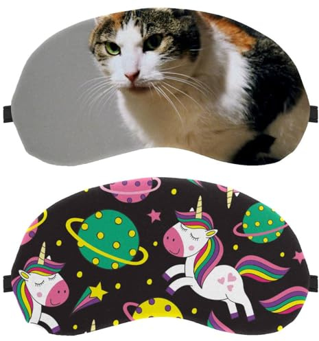 Schlafmaske, lichtblockierende Schlafmaske für Damen und Herren, Nacht-Augenbinde, Einhorn-Muster, atmungsaktive Augenmaske, 2 Stück