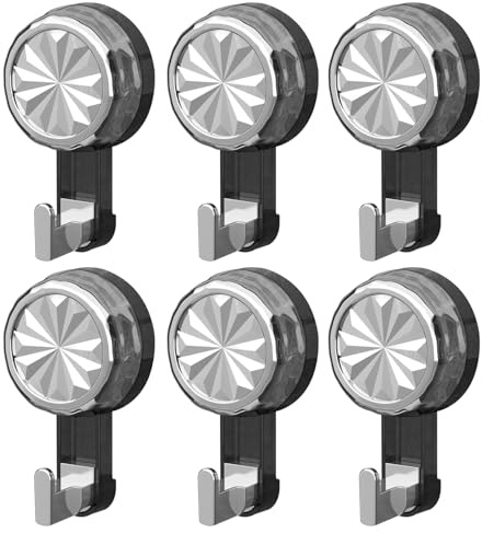 Lot de 6 Crochet Ventouse Puissante, Crochets Amovibles en Plastique Très Résistants, Crochet Mural Ventouse Vacuum Plastique, Salle de Bain Cuisine Fenêtre Douche Accroche Forte (Gris Transparent)