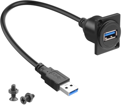 QIANRENON Adaptateur de montage sur panneau USB 3.0 5 Gbps - Câble court USB 3.0 mâle vers femelle - Câble d'extension - 5 V/2 A - Type XLR/D - Pour tableau de bord - 30 cm