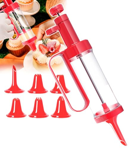 Cookie Maker Press Guns Kit, Stainless Steel Cookie Press Machine, with 20 Discs + 4 Icing Nozzles, for Baking Dessert Cake Decoration(5.7 * 21.5 * 15.5 Cm),Red