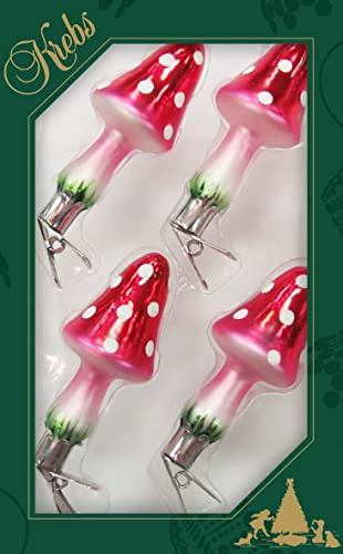 ***Dekohelden24 Lauschaer Christbaumschmuck - 4er Set Pilze rot/Weiss mit Clip, 11,4 cm