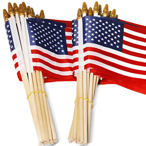 Anley USA 4x6 in Holzstabflagge - Viel von 50-4. Juli Dekoration, Veteranenparty, Grabmal, etc. - Handgehaltene amerikanische Flagge mit kindersicherem goldenem Speerspitze (50er Pack)