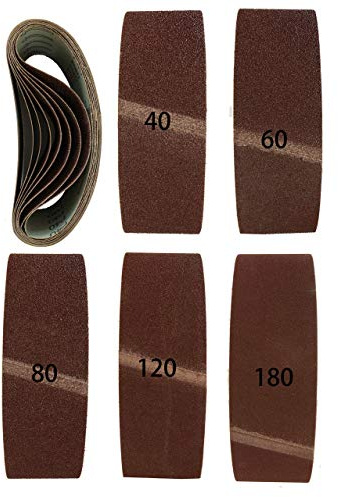 10 bandas de lija prémium 75 x 533 mm, mezcla de 2 granos de 40, 60, 80, 120, 180, lijadora de banda de 75 x 533 mm