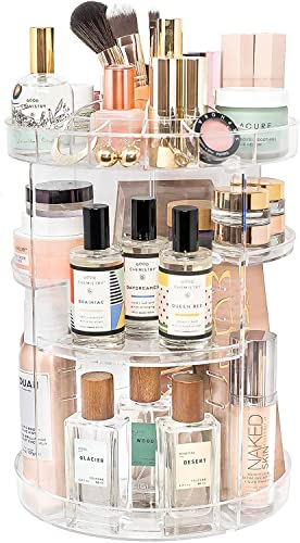 V-HANVER 360 ° drehbarer Make up Kosmetik Schönheits Organizer, Makeup Aufbewahrungs Kosmetikbox für Kommode, Schlafzimmer, Badezimmer, transparenter Organizer
