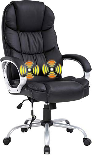 Ergonomic Task Desk Computer Chair - Home Office Chair with Massage Function, Lumbar Support, Soft Comfort, Armrest, High Back PU Leather, Adjustable Rolling Swivel