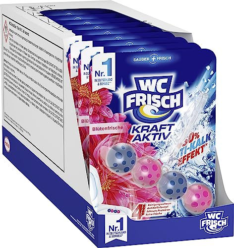 WC Frisch Kraft Aktiv Duftspüler Blüten-Frische (10er Pack), WC-Reiniger für Reinigung bei jeder Spülung, Duftsteine für langanhaltend frischen Duft, + 50 Prozent Anti-Kalk Effekt*