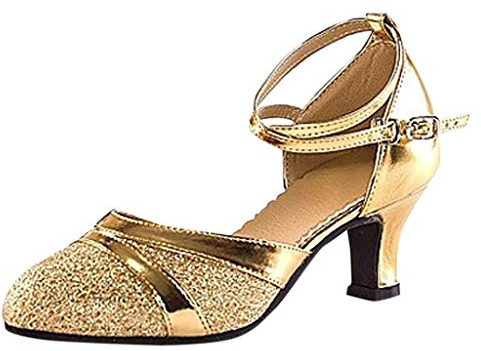Frauen Ballsaal Tango Latin Salsa Tanzen Pailletten Schuhe Social Dance (39, Gold)