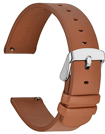 WOCCI 20mm Dünne Flache Leder Uhrenarmband für Smartwatch mit Silberner Schnalle (Braun)