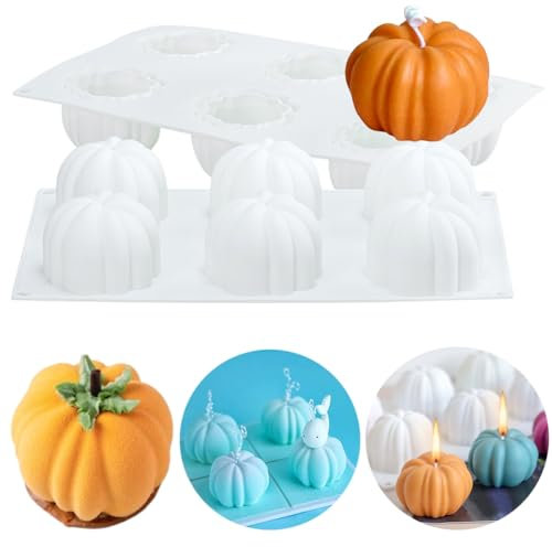 Silicone Pumpkin Moulds Candle Making Mould 6 Cavity Chocolate Fondant Mould Cake Decorating Soap Wax Aromatherapy Chocolate Baking Mold for Home Party Handmade Gift DIY Craft