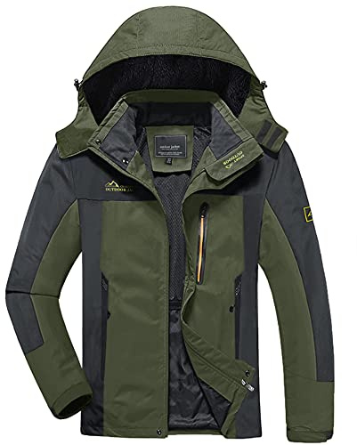 KEFITEVD Softshelljacka herr vattenavvisande funktionell jacka med avtagbar huva lätt utomhusjacka för vandring trekking, Mörkoliv ny, M