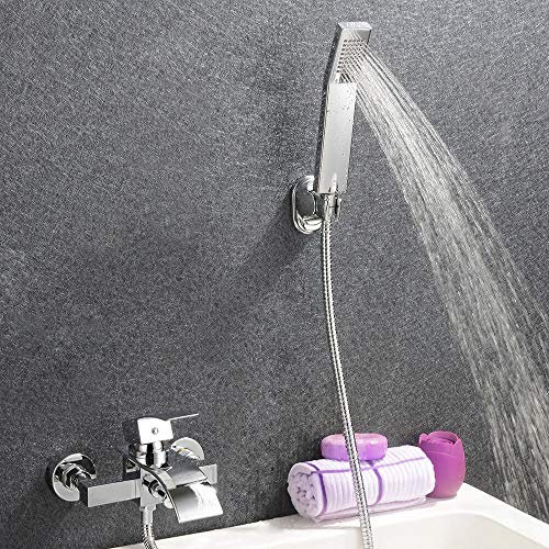 SHZICMY Badewannenarmatur Wasserfall Wasserhahn mit Handbrause Wannenarmatur Duscharmatur Duschset Badewanne Wasserhahn Armatur Wannenbatterie Wannenmischer Wandmontage für Badezimmer