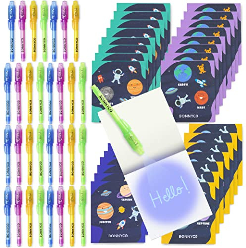 BONNYCO Boligrafo Tinta Invisible y Libreta del Espacio, Pack de 32 Regalos Cumpleaños Niños Colegio. Detalles Cumpleaños Niños, Relleno Piñata. Regalos Alumnos Primaria, Fiesta Infantil Galaxia