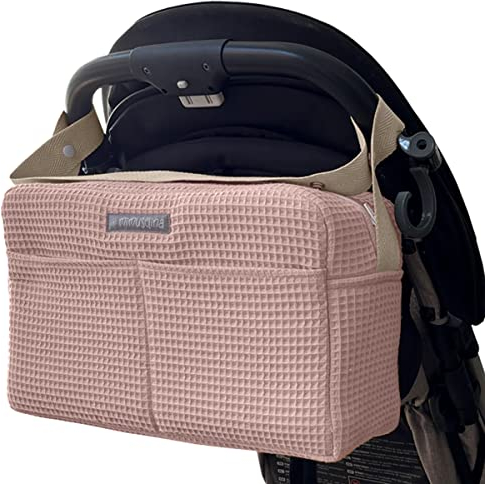Mimuselina Kinderwagentasche | Große Kinderwagen Organizer | Perfekte Organisation mit 7 Fächern | Tragbar als Schultertasche oder am Kinderwagen ohne Haken