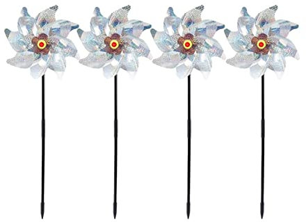 Sculptures De Jardin Décoration de jardin 4 pièces Bird Relessin Wind Moulin Spinner DIY Moulin à vent en argent répulsif for la décoration de jardin de jardin extérieur Statues De Jardin En Plein Air