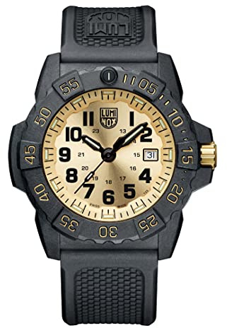 Luminox Herren Analog Schweizer Quarz Uhr mit Kautschuk Armband XS.3505.GP, Gold, Militär