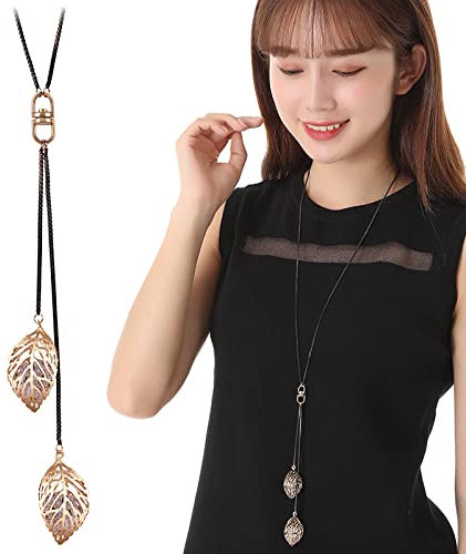 PAIHUIART Halskette Pulloverkette Ketten Schmuck Frauen Anhänger Necklace Frauen Halskette Lange Halsketten Anhänger 3D Blatt Kristall Pullover Halskette Für Frauen Schmuck Blattgold