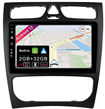 JOYX Android 12 bilradio passar Mercedes Benz C/CLK klass C-klass W203 (2000–2004) – trådlös Carplay/Android bil – kamera gratis – [2G + 32G] – IPS 9 tum 2 Din – DAB rattstyrning 4G WiFi