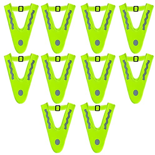 Chaleco Reflectante para NiñOs,Asudaro 10 Piezas Chaleco Reflectante En Forma De V Chaleco De Seguridad Ajustable para NiñOs Verde para Correr Andar En Bicicleta Montar A Caballo Andar En Patineta