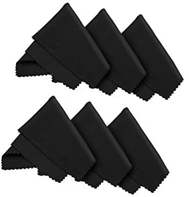 Mikikit Black Microfiber Pack Cloths 6 Cleaning for Screens and Lenses | Lint Free, Ultra Gentle Polishing Pads, Removes Oil and Fingerprints, 14x17cm Size for Delicate Surfaces