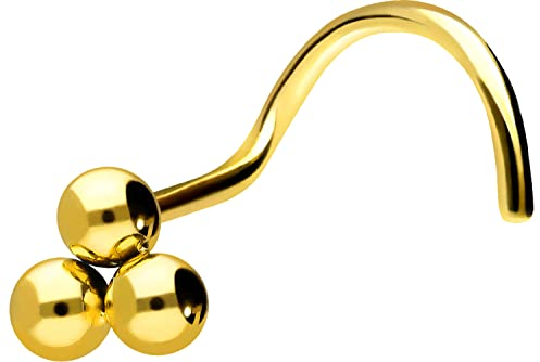PIERCINGLINE Titan Nasenpiercing Spirale 3 KUGELN Nasenstecker Goldfarben