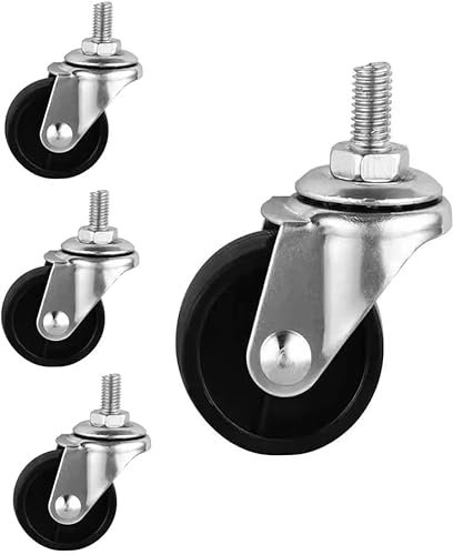 4 Stück M6 M8 M10 * 15 Rollen mit Gewindeschaft 1,5 Zoll Lenkrolle ohne Bremse Möbelrollen Last 150lbs