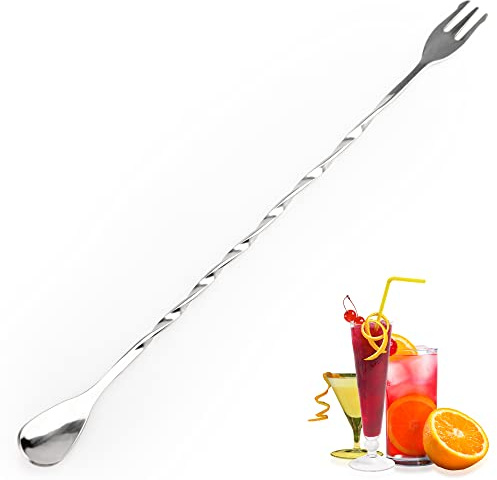 YUNAI Cuillère à Mélanger En Acier Inoxydable Avec Fourchette, Cuillère à Cocktail Torsadée, Fourchette Pour Mélangeur De Boissons De Bar, Pour Barman, Maison Et Restaurant