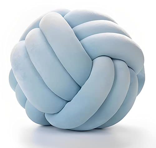 KEBAIHUA Knot Ball Pillows, Round Throw Pillow Cushion Home Decoration Soft Plush Pillow, Throw Knotted Ball Pillow Handmade Children Room Decoration Round Plush Toy Pillow (Light Blue,8.5/22cm)