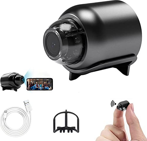 KyneLit Mini caméra WiFi HD 1080p – Vision nocturne incluse, petite caméra de surveillance à domicile, enregistreur vidéo intelligent avec détection de mouvement (avec carte mémoire de 32 Go)