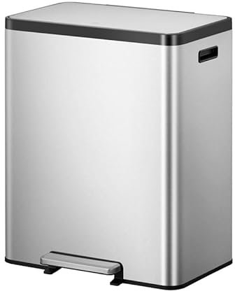 PROREGAL Rechteckiger Treteimer aus gebürstetem Edelstahl mit Soft-Close-Deckel & handlichen Kunststoffgriffen | 30+30 Lit. HxBxT 66x37x53cm | Silber